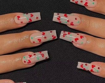 Fake Nails Long, Home Nail Salon, Long Press On Nails, Coffin Press On Nails, Fake Nails With Glue, Nails For Women, Handmade Valentine, Nails Long, Stick On Nails