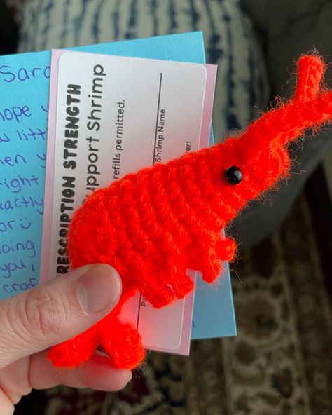 My Emotional Support Shrimp from @gheebeanscrafty !!! I love it so much 😍 We did an animal swap of our fiber craft. Its name is Herman. He sits on my desk lamp and supervises and encourages me. Neon color? Nailed it! #emotionalsupportshrimp #crochet #knitting #swap #collaborate #supportsmallbusiness #shrimp #knitstagram #fiberarts #sharingiscaring #animals My Desk, Nailed It, Neon Color, Support Small Business, Crochet Knitting, Emotional Support, An Animal, Desk Lamp, Nail Colors