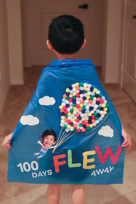 From Up, Up & Away. 100 Days of School Cape made from Pom poms & felt. 100th Day Of School Ideas, School Shirt Ideas, 100th Day Of School Shirts, 100 Days Of School Project Kindergartens, 100 Day Project Ideas, 100 Day Shirt Ideas, 100days Of School Shirt, 100th Day Of School Activities, 100 Días De Clases