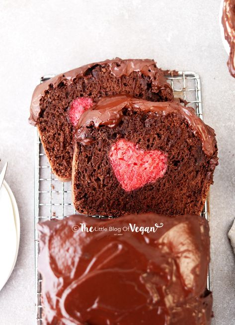 Hidden Heart Chocolate Cake Heart Chocolate Cake, Rich Banana Bread, Banana Bread Loaf, Vegan Peanut Butter Cookies, Heart Chocolate, Dairy Free Cream, Surprise Cake, Vegan Chocolate Cake, Vegan Bakery