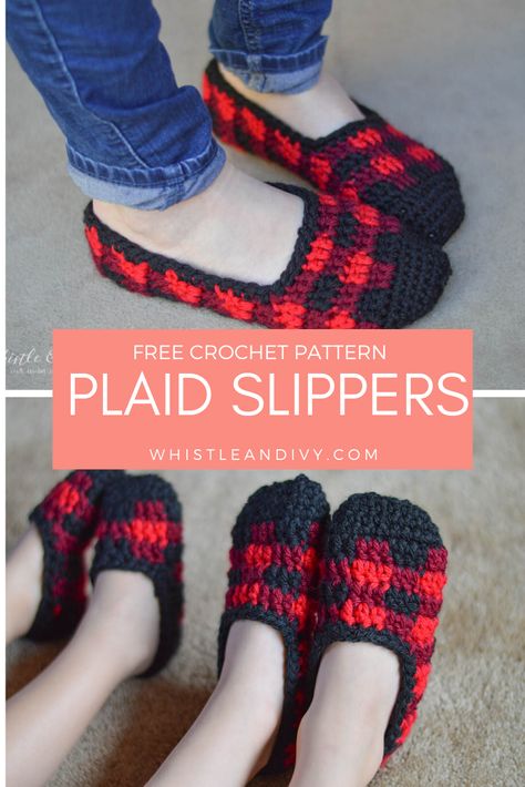 Crocheted Socks, Crochet Sneakers, Modern Haken, Crochet Plaid, Socks Ideas, Crocheted Slippers, Easy Crochet Slippers, Plaid Crochet, Knit Slippers