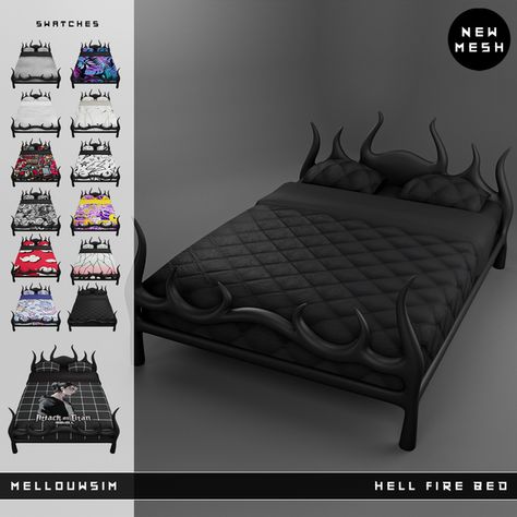 Sims 4 Cc Goth, Sims 4 Beds, The Sims 4 Custom Content, Royal Bedroom, Furniture Cc, Muebles Sims 4 Cc, Sims Packs, Hell Fire, The Sims 4 Packs