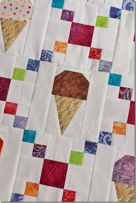 Quilt Square Patterns, Childrens Quilts, Baby Quilt Patterns, Summer Quilts, Ice Cream Cones, Quilted Wall Hangings, Quilt Block Patterns, Break In, Mug Rug