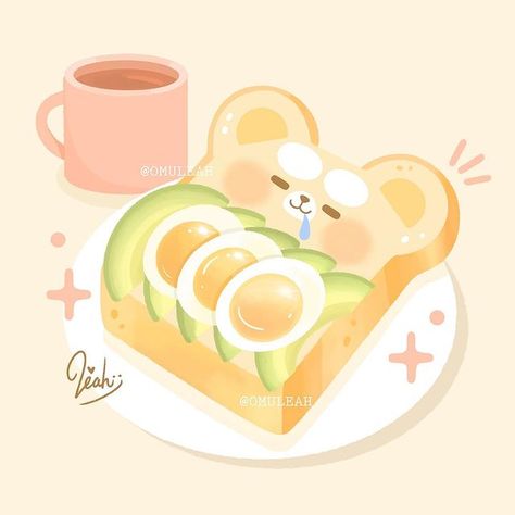 Instagram 上的 Leah✨：「 . . . (Save and reshare are very appreciated✨) Omo toast x Avocado x Egg 🍞🥑🍳 #omotoast Good morning! What do you want to eat for your… 」 Cutie Draw, Avo Toast, Kawaii Dessert, Boyfriend Love, Food Drawings, Pastel Kawaii, Cute Food Drawings, Cute Food Art, Food Wallpaper