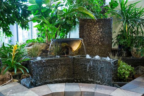 Landscape Fountain, Landscaping With Fountains, Outdoor Wall Fountains, Pond Netting, Water Wall Fountain, Patio Pond, Water Feature Wall, Outdoor Fountains, Slate Wall