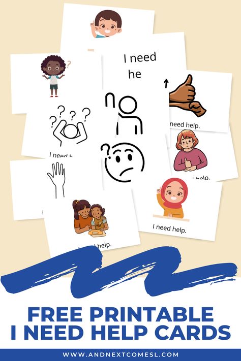 These free printable I need help cards for kids are great for teaching self-advocacy skills and how to request help. Great for school, work, social situations, home, and more! Asd Visuals Free Printable, Comment Cards Template Free Printable, Feeling Cards Free Printable, Asd Communication Cards, Coping Skill Cards Free Printable, Self Advocacy, I Spy Games, Non Verbal, Parent Support