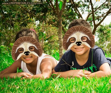 Sloth Mask Printable Costume Animal Masks Party Booth Prop | Etsy Halloween Costume Animal, Party Booth, Raccoon Mask, Mask Printable, Animal Halloween Costumes, Printable Masks, Dog Mask, Birthday Cute, Masks Crafts