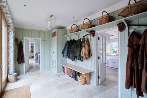 Beadboard And Wallpaper Hallway, Outdoor Hallway, Mudroom Entry, Boot Rooms, Boot Room Utility, Granny Annexe, Cloak Room, Utility Room Designs, Mudroom Laundry Room