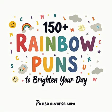 🌈 Get ready to color your day with laughter! Dive into our collection of 150+ rainbow puns that will make your heart smile and your friends giggle. From silly to colorful quips, these puns are sure to brighten even the cloudiest days. Let your funny side shine! 💖✨ #puns #funny #humor #rainbow #jokes #laughter #wordplay #brightenyourday Rainbow Puns, Puns For Kids, Puns Funny, Visual Puns, Mood Lifters, Words With Friends, Love Rainbow, Our Friendship, Word Play