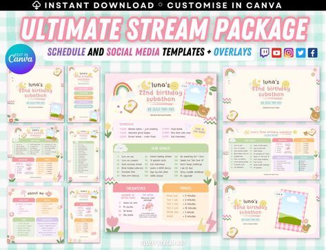 to help streamers create engaging and successful#doodlefonts #canvafonts #handdrawnfonts #creativefonts #fontdesign Twitch Subathon Ideas, Doodles Birthday, Paint Doodles, Promo Package, Stream Schedule, Template Cute, Pastel Paint, Free Doodles, Social Media Packages