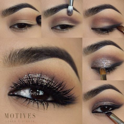 A little shimmer goes a long way with this eye shadow look by HelloFritzie. –… Eye Shadow Black, Holiday Beauty, Black Makeup, Makeup Tricks, Dress Makeup, Eyeshadow Tutorial, Makeup Goals, Makeup Tutorials, Makati