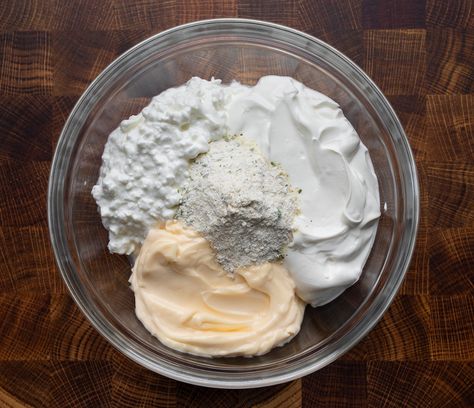 Raw Ingredients for Cottage Cheese Ranch Dip {Cuppa Cuppa Cuppa} Ranch Dip Recipes, Cuppa Cuppa Cuppa, Cottage Cheese Ranch Dip, Cheese Ranch Dip, Cottage Cheese Ranch, Bacon Ranch Cheeseball, Shrimp Dip Recipes, Seasoned Sour Cream, Cottage Cheese Dips