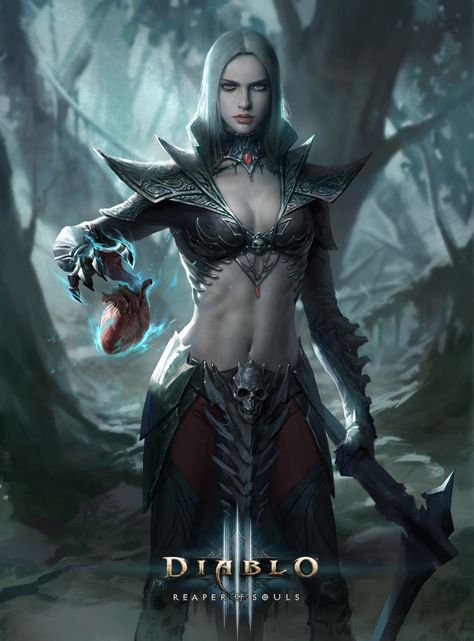 necromancer, chi zhang Diablo 3 Necromancer, Female Necromancer, Diablo Characters, Diablo Game, Female Demons, Female Warriors, Random Places, Female Armor, Gothic Fantasy Art