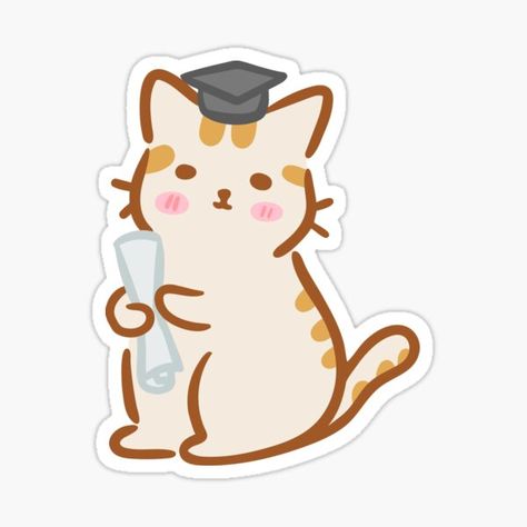 Cute Computer Stickers, Achievement Stickers, Graduation Cap Drawing, Cat Graduation, Orange Stickers, Cute Orange Cat, Weird Stickers, Graduation Stickers, Preppy Stickers