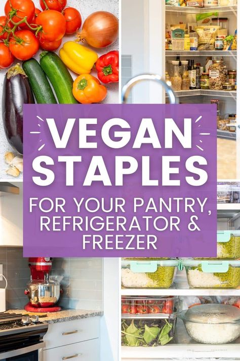 Having a well-stocked pantry makes cooking a lot simpler, not to mention faster. There is so much you can do with a handful of vegan pantry staples and today I'm sharing all of the vegan staples that I like to keep in my pantry, fridge and freezer. A free printable vegan pantry staples list is included. Vegetarian Tips, Well Stocked Pantry, Pantry Staples List, Vegan Pantry Staples, Stocked Pantry, Vegan Staples, Healthy Pantry, Vegan Pantry, Pantry Fridge