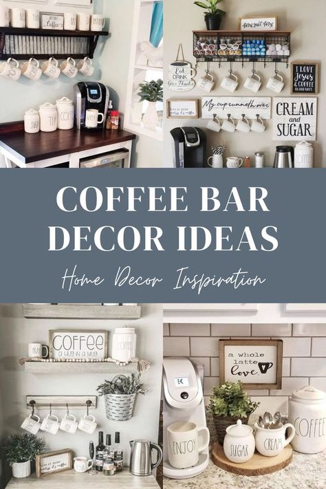 Coffee Bar Decor Ideas Coffee Bar Set Up On Kitchen Counter, Decorating Ideas For Coffee Bar, Wall Decor Above Coffee Bar, Coffee Bar Open Shelving Display, Coffee Bar With Cabinets Above, Coffee Bar Wall Decor Ideas, How To Decorate Coffee Bar, Above Coffee Bar Decor, Coffee Bar With Shelves Above