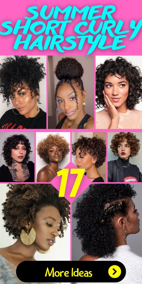 Looking for simple and stylish hairstyles? Check out these short curly hair ideas on Pinterest! Whether you're a woman over 50 or a man seeking a trendy look, there's a perfect curlie hairstyle waiting for you. From chic hair highlights for brunettes to effortless beachy waves, these curly hairstyles are sure to turn heads wherever you go. Prom Hairstyles For Short Curly Hair Black Women, Black Curly Hairstyles Short, Natural Short Curly Hairstyles Black, Hairstyles For Curly Hair With Bangs, Short Curly Hair Ideas, Black Curly Hairstyles, Curly Hair Stylist, Long Layered Curly Hair, Curly Hair Ideas