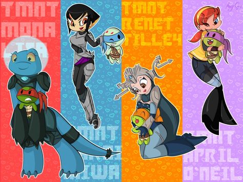 TMNT GirlZ by AngGrc on DeviantArt Tmnt 2012 Ships, Tmnt Anime, Hunting Palismen, Turtle Anatomy, Korrina Pokemon, Tmnt Girls, Ninja Turtles Funny, Tmnt Comics, Teenage Mutant Ninja Turtles Artwork