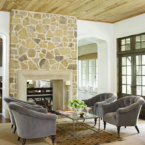 Retractable Glass Doors, Sleek Fireplace, Two Sided Fireplace, Wooden Mantel, Double Sided Fireplace, Concrete Fireplace, Website Page, Fireplace Remodel, Tall Ceilings