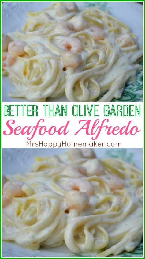 Seafood Fettuccine Alfredo Recipes, Olive Garden Seafood Alfredo, Scallops Alfredo, Seafood Alfredo, Olive Garden Recipes, Cake Dip, Pasta Alfredo, Shrimp Alfredo, Alfredo Recipe