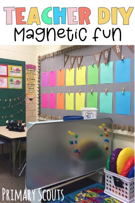 Inexpensive and impactful for the classroom! My large magnetic space has been perfect for our literacy centers! Large Classroom Wall Decor, Small Group Table, Diy Whiteboard, Diy Magnet Board, Classroom Diy, Math Rotations, Toddler Class, Metal Board, Word Work Centers