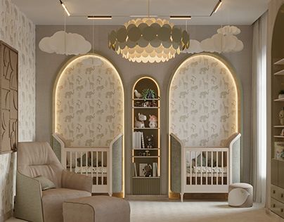 Twin Babies Nursery, Twin Nursery Room, Twin Baby Rooms, Interior Design Mediterranean, Luxury Baby Room, طفلة حديثة الولادة, Nursery Interior Design, Luxury Nursery, Twin Room