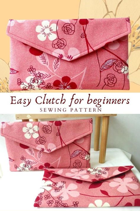 Easy Clutch for beginners sewing pattern. The designer says that if you have never made a bag before, this is a good pattern to start with. It's easy, fast, and requires very little supplies. She has made detailed instructions for new learners. Easy to sew clutch bag sewing pattern for beginners. Envelope style clutch bag sewing pattern. SewModernBags Envelope Clutch Pattern, Clutch Purse Tutorial, Crossbody Purse Patterns, Clutch Purse Pattern, Pouch Sewing Pattern, Diy Clutch Bag, Clutch Sewing, Clutch Bag Pattern, Purse Patterns Free