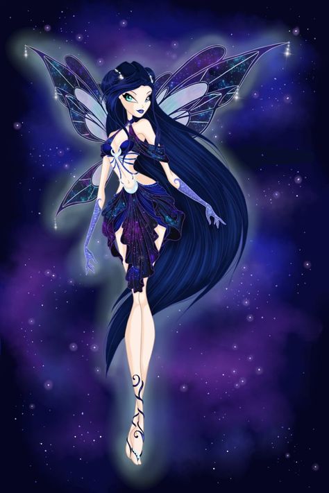 Fairy Character Art, Nyx Goddess, Fairy Character, Goddess Of The Night, Enchanted Night, Klub Winx, Moon Fairy, Fairy Artwork, Architecture Tattoo