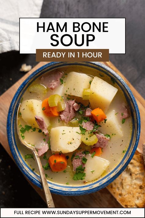 If you have a leftover ham bone, don't toss it! Use it to make this incredible Ham Bone Soup- it will change the way you use leftover ham forever! via @thesundaysupper Recipes For Ham Bones, Hambone Soup Recipes, Hambone Soup, Ham Bone Recipes, Leftover Ham Bone, Cooking Conversion Chart, Ham Bone Soup, Cooking Conversions, Bone Soup