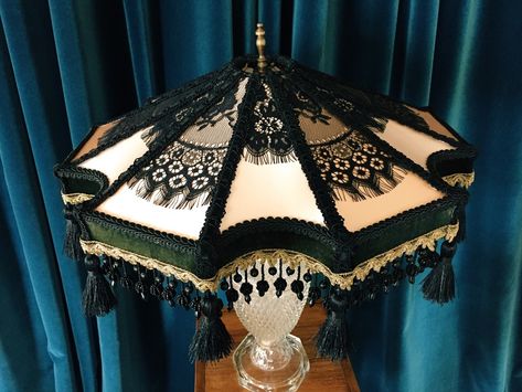 Annamarie Tendler, Victorian Gothic Decor, Funky Lamps, Vintage Lampshades, Victorian Accessories, Antique Lamp Shades, Victorian Lamps, Victorian Lampshades, Handmade Lampshades