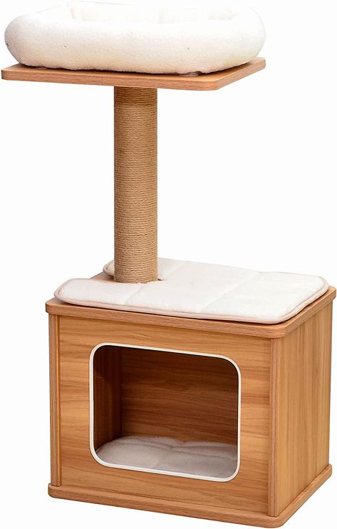 Amazon.com : Catry Cat Tree - A Cat Play House Combo with Cat Hammock, Scratching Post, and Comfort Home Invariably Trap Kitten to Stay Around This 30” Easy Assembled Sturdy Cat Furniture, Beige : Pet Supplies Modern Cat Tower, Cat Playhouse, Wooden Cat Tree, Cool Cat Trees, Modern Cat Tree, Cat Tree Condo, Cat Playground, Cat Hammock, Cat Condo