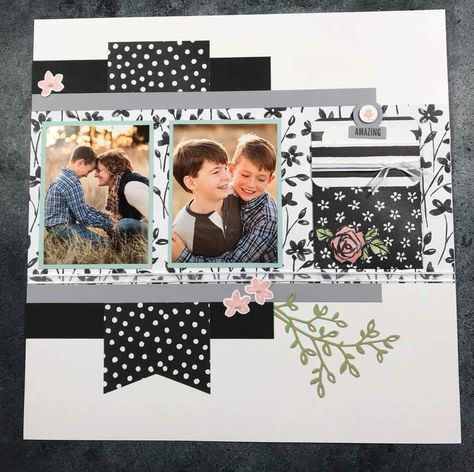 Wedding Layouts, Family Scrapbook Layouts, Wedding Scrapbook Pages, White Scrapbook, Boy Scrapbook Layouts, Family Layout, Black And White Patterns, Scrapbook Design Layout, Beautiful Scrapbook Layouts