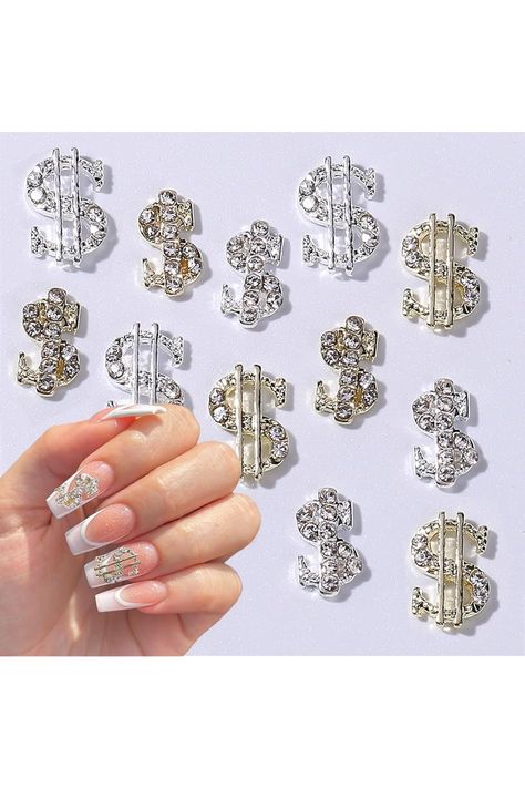 20 Pcs Money Sign Nail Charms Alloy Money Dollar Nail Art Charms with Rhinestone Gold and Silver Dollar Sign Nail Jewelry Flat Back Dollar Money Rhinestones for Nails Decoration Accessories Money Dollar, Dollar Sign, Money Sign, Nail Jewelry, Nail Charms, Decoration Accessories, Silver Dollar, Nail Decorations, Gold And Silver