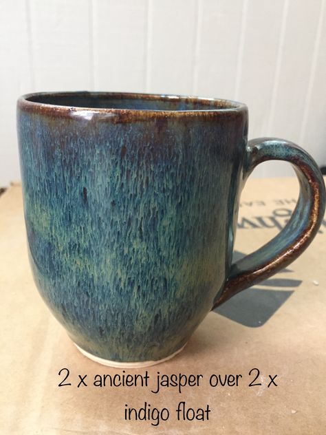 Amaco ancient jasper over indigo float Amaco Indigo Float Glaze Combinations, Amaco Indigo Float Combinations, Indigo Float Glaze Combinations, Ancient Jasper Glaze Combinations, Indigo Float Glaze, Ancient Jasper Glaze, Amaco Glaze Combinations, Glaze Layering, Ceramics Glaze