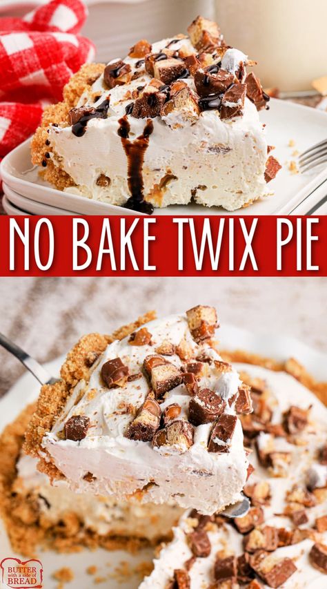 Twix Pie No Bake, Twix No Bake Cheesecake, Twix Desserts, Twix Cheesecake Recipe, Twix Pie, Yummy Pie Recipes, Twix Bars, Baking Recipes Pie, Sweet Pies