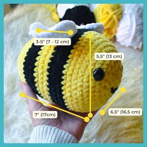 You're going to love this easy and free crochet honey bee pattern. Free downloadable PDF pattern with complete step-by-step tutorials. #crochethoneybee #crochetbeepattern #freecrochetbeepattern Large Crochet Bumble Bee Pattern Free, Crochet Large Bee Pattern Free, Chunky Bee Crochet Pattern, Giant Bee Crochet Pattern, Jumbo Bee Crochet Pattern, Big Bee Crochet Pattern Free, Crochet Jumbo Bee Pattern Free, Crochet Bee Plushie Pattern, Honey Bee Crochet Patterns