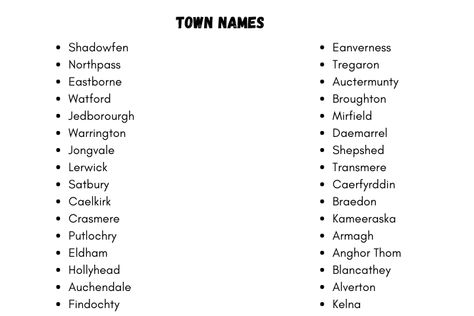 Town Names: 200+ Fantasy And Cool Names For Your Town Town Names Fictional, Fictional Small Town Names, Author Names Ideas, Town Name Ideas For Stories, Street Names For Writing, Fantasy Map Location Names, Names For Schools In Books, Town Names For Books, Fantasy Names Last Names