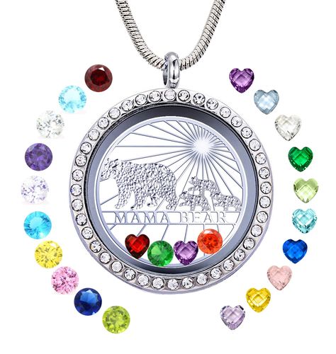 PRICES MAY VARY. [Love Meaning] Mama Bear and her baby Cubs. A true mama bear will proudly wear this Mama Bear Cutout Disc Plate Birthstones Charms Floating Locket Necklace as a message to all that no one is more protective, more nurturing, or more feared than a mama bear over her precious cubs. It's an ideal gift for mom and grandmother. Show your mother(or grandma) how much you love and appreciate her with this pretty necklace. [Featuresg] The Locket has a glass front and back, it meaning that Love Meaning, A Mothers Love, Mama Bear Necklace, Mother Bear, Mother Bears, Floating Necklace, Memory Locket, Floating Lockets, Floating Charms