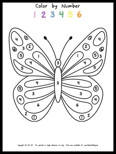 FREE PRINTABLE Butterfly Color by Number Coloring Page Colour By Number Free Printable, Butterfly Color By Number, Number Coloring Pages Free Printable, Butterfly Coloring Pages Free Printable, Color By Number Printable Free, Butterfly Colouring, Coloring Numbers, Butterfly Activities, Spring Worksheets