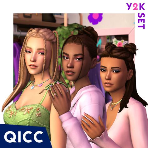 Y2K Set Sims 4 Y2k, Y2k Photoshoot, Y2k Hair, Sims 5, Hair Set, Sims 4 Cc Folder, Turtle Neck Crop Top, The Sims 2, All Hairstyles