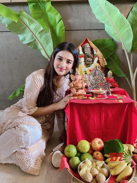 Rakul Preet Singh Saree, Ganesh Chaturthi Celebration, Ganesh Pooja, Clay Ganesha, Nidhhi Agerwal, Nidhi Agarwal, Ganesh Puja, Ganesha Idol, Artificial Garden