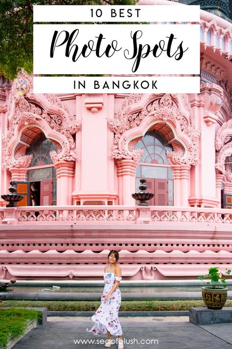 The most epic photo spots in Bangkok Thailand for Instagram!  From the prettiest pink buildings in Bangkok, to beautiful floating markets, to stunning outdoor museums.  All the must sees and do's in Bangkok!  #thailand #bangkok #travel #pink #pretty #instagram Erawan Museum Bangkok Thailand, Best Restaurants In Bangkok, Bangkok Photoshoot Ideas, Bangkok Instagram Spots, Bangkok Instagram Pictures, Bangkok Things To Do, Phuket Instagram Spots, Thailand Must See, Bangkok Outfit Travel Ootd