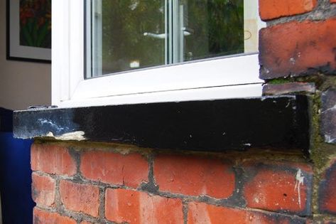 Painting A Stone Window Sill External Window Sill Ideas, Painting Outdoor Window Trim Black, Stone Window Sill Exterior, Slate Window Sill, Painted Concrete Outdoor, Stone Window Sill, Victorian Windows, Kitchen Window Sill, Cleaning Stone