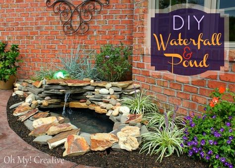 Diy garden waterfall and pond Diy Waterfall, Diy Water Feature, Small Front Gardens, Building A Pond, Backyard Pond, Diy Pond, Small Pond, Diy Garden Fountains, Fountains Backyard