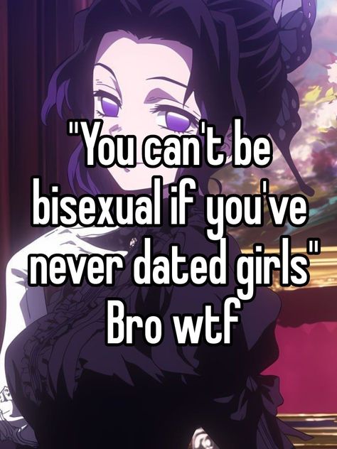 If you've never dated the same gender / opposite gender and you're still bisexual its totally valid! ❤️💖 #whisper #anime #shinobu #pride #demonslayer #manga #lgbtquia #bisexual #aesthetic Bi Pfp Aesthetic, Bisexual Whispers, Bi Pride Aesthetic, Bisexual Pride Quotes, Bi Quotes, Bi Vibes, Bi Aesthetic, Bisexual Quote, Bisexual Aesthetic