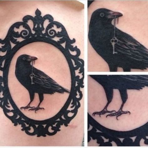 Absolutely gorgeous raven cameo tattoo #cameo #raven Corvid Tattoo, Raven Tattoo Meaning, Tattoo Stockholm, Raven Tattoos, Bird Singing, Tiny Tats, Vogel Tattoo, Framed Tattoo, Key Tattoo