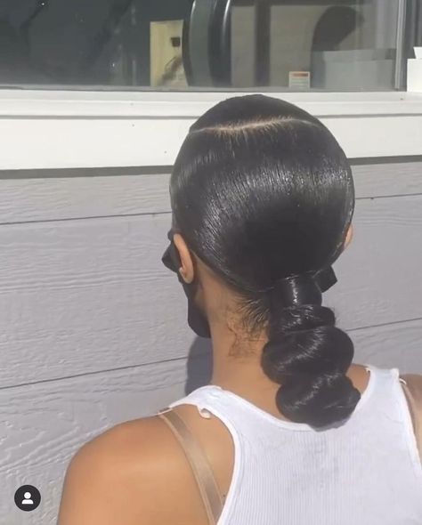 Low Weave Bun, Low Ponytail Bun Black Women, Low Bun Hairstyles For Black Women Weave, Bun Weave Black Women, Sleek Back Knot Bun, Slick Back Bun With Braiding Hair, Slick Knot Bun, Knot Ponytail Black Hair, Back Knot Bun