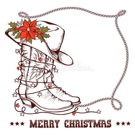 Western Christmas Drawings, Vintage Cowboy Christmas, Punchy Wallpaper, Cowboy Christmas Decorations, Cowboy Christmas Party, Cowboy Christmas Cards, Western Christmas Cards, Frame For Text, Christmas Cowboy