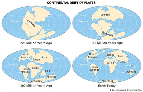 Pangea (ancient supercontinent) - Videos and Images | Britannica Continental Drift Theory, Alfred Wegener, Plate Tectonic Theory, Convection Currents, Geologic Time Scale, Daily Fun Facts, Continental Drift, Continents And Oceans, North Europe