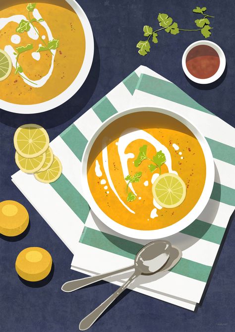 2d Food Illustration, Food Illustration Design Graphics Poster, Food Illustrations Art, Flat Food Illustration, Soup Graphic Design, Procreate Food Illustration, Food Design Illustration, Food Table Illustration, Simple Food Illustration